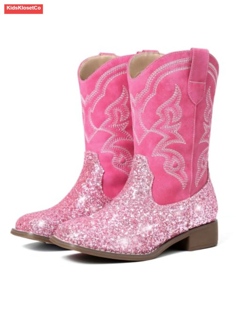 Cowgirl Boots for Girls Toddler Kids Glitter Sparkly Square Toe Mid Calf Pull